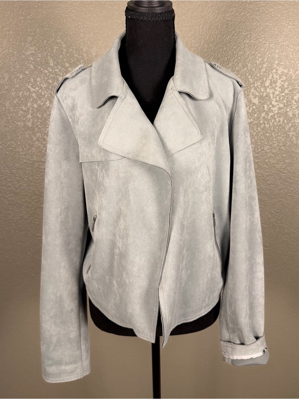 Anthropologie Light Blue/Gray Faux Suede Moto Jacket